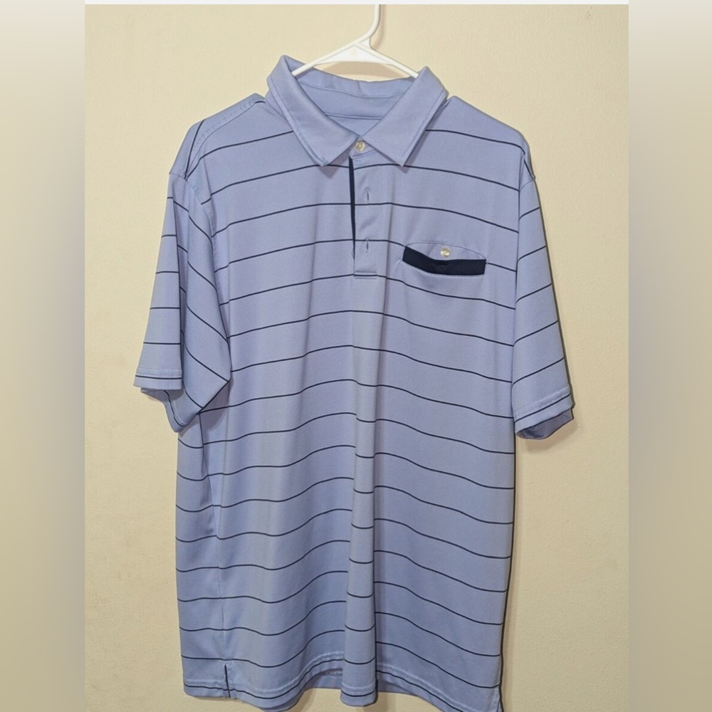 Bolle Men's Dry Tech Blue and Navy Blue Striped Golf Shirt